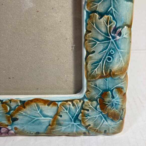 Vintage Ceramic Grape Vine Cluster Leaves Picture Photo Frame Terragrafics 5"X7" - Picture 6 of 16